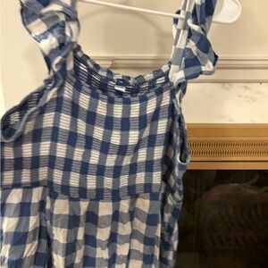Women’s Blue and White Gingham Sleeveless Dress Top
